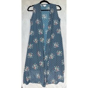LuLaRoe‎ Joy Cardigan Duster Womens XS Blue Floral Cottagecore Artsy Geometric
